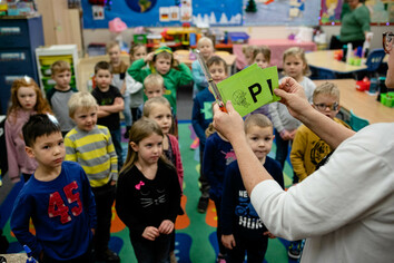 kindergarten kids learning letters